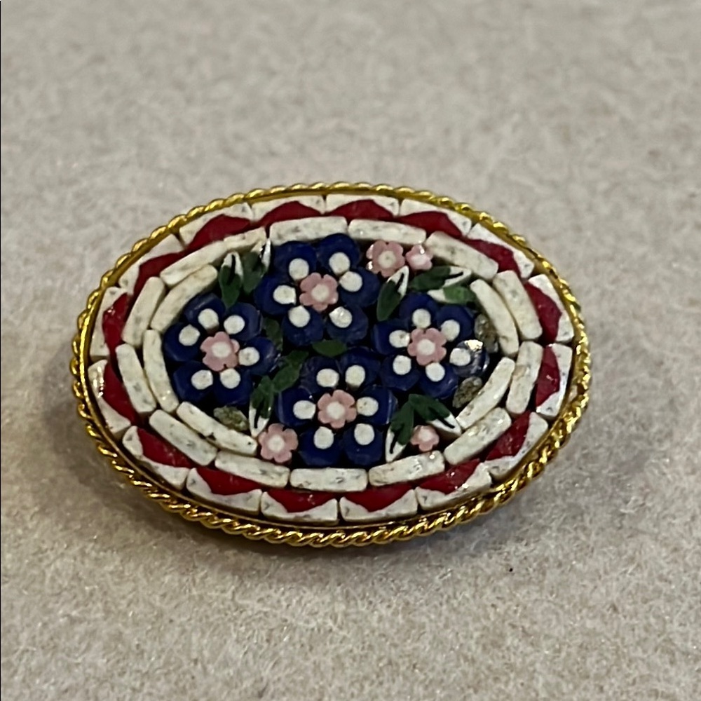 Vintage Italian micro mosaic oval brooch